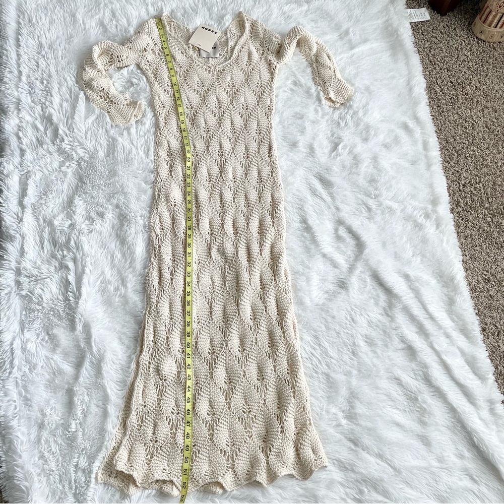 Aeron Shela Dress Crochet Maxi Open Weave Knit Kaftan Caftan Swim Cover Designer - Picture 12 of 13